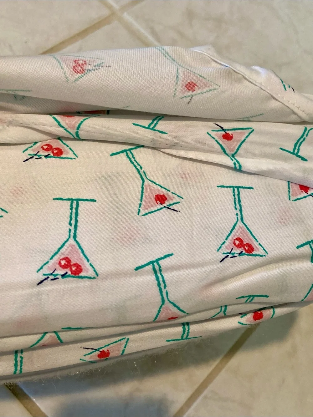 NEW Twin XL 100% Cotton Sheet Set - White with Teal & Pink Martini Print